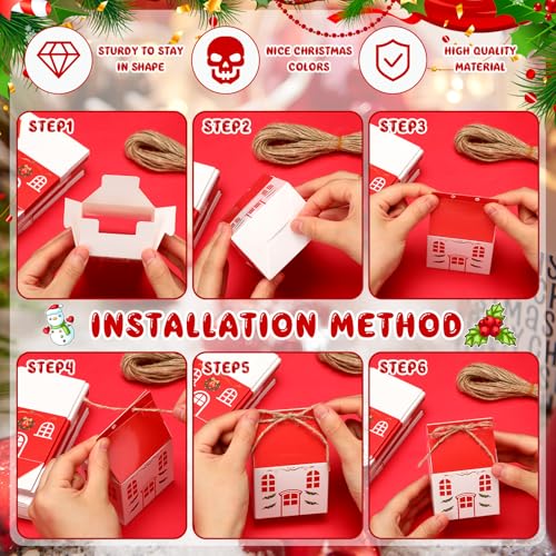 Zhanmai 48 Pcs Christmas Treat Boxes Candy Red Village Vintage Mini Gingerbread House Favor Box Christmas Party Paperboard Gift Boxes for Xmas Holiday Party Treat Cookie Goodie Snack Gift Packaging - style: Candy House