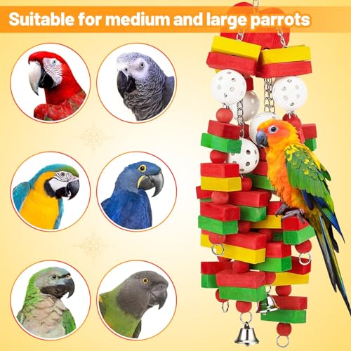 GPY Bird Toys for Parakeets, 22in Multi-Color Large Bird Toys for Parrots | Natural Parrot Toys, Bird Toy for Foraging and Chewing, Parrot Toys for Large Birds and Macaws - color: red parrot toy
