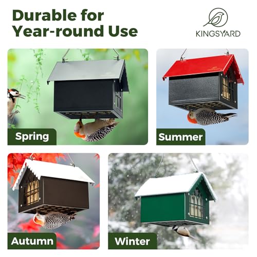 Kingsyard Metal Upside Down Double Suet Bird Feeder | Weatherproof Roof, Great for Downy Woodpecker Nuthatch Chickadee Backyard Birds, Green