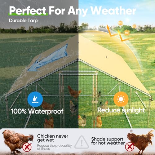 Quictent Large Metal Chicken Coop Run Upgraded Reinforced Hardware Cloth | Premium Galvanized Metal Tube, Walk-in Poultry Cage for Outdoor Yard Farm, Waterproof Cover, 13.1x9.8x6.6FT - size: 13.1x9.8FT