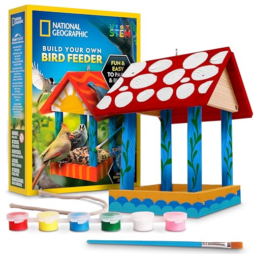 National Geographic Build Your Own Bird Feeder Craft Kit for Kids | DIY Wooden Bird Feeder, Paints and Brush, Bird-Watching Journal, Educational Poster, Outdoor Nature Craft, Birthday Gift - style: DIY Bird Feeder