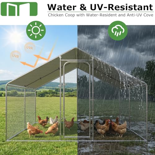 Large Metal Chicken Coop, 13.2x9.9x6.6ft Bold Chicken Pen with Spire Shape | Heavy Duty Walk-in Outdoor Enclosure with Waterproof Anti-UV Cover. Poultry Cage Suitable For Chicken, Duck, Rabbit and Dog. - size: 158.4"L x 118.1"W x 76.8"H