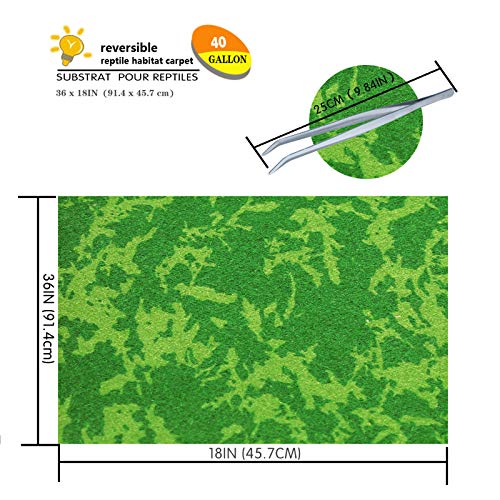 Reptile Carpet, 36 * 18in Pet Terrarium Liner,Reptiles Cage Mat/Substrate for Snakes, Chameleons, Geckos ands Kitchen Use(2sheets) with Tweezers Feeding Tongs - size: new-40Gallon(36*18in)