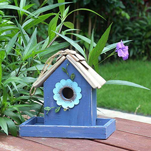 Bird Feeder House for Outside Hanging, Wooden Birdhouse Bluebird House Feeder Handcrafted Hut - color: 1-Blue