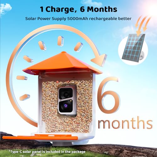 Smart Bird Feeder with Camera, 2K HD, AI Bird ID, Solar Powered | Auto-captures backyard visitors, sends real-time alerts, stores clips on 64GB card and includes DIY add-ons for bird lovers