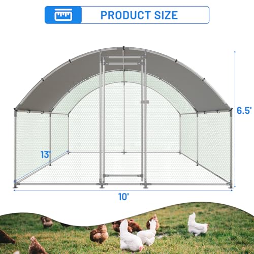 NUGRIART Large Metal Chicken Coop, Outdoor cage Run with Waterproof and Anti-UV Cover, Dome Roof Walk-in Poultry Cage Rabbit Duck House for Outside, Backyard and Farm. - size: 156.0"L x 120.0"W x 78.0"H