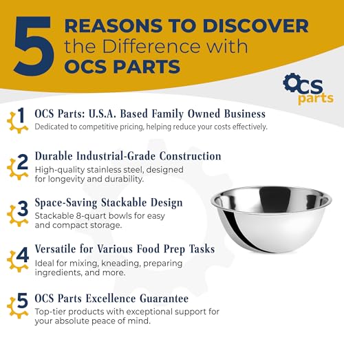 OCS Parts 2-Pack 8 Quart Mixing Bowls |13.25-Inch Stainless Steel Bowls | Professional Grade Flat Base Mixing Bowls for Home and Commercial Kitchens