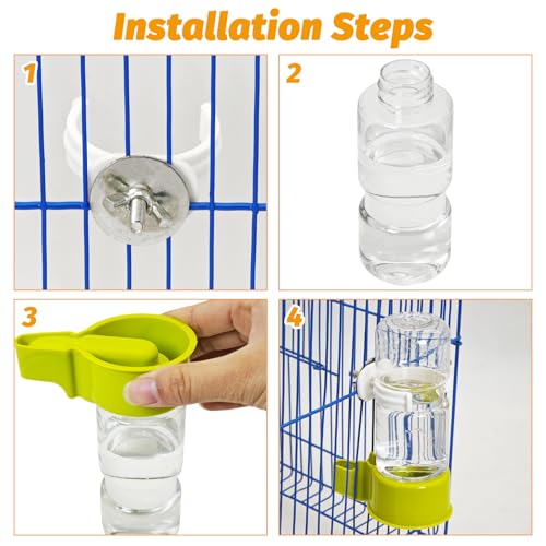 BNOSDM Automatic Bird Water Dispenser 2 Pcs No Mess Parrot Cage Water Feeder Drinker Suspended Bird Drinking Device Parakeet Cage Accessories for Budgies, Cockatiel, Conure, Canary, Finch (Green) - color: 2 Pcs Green Automatic Bird Water Dispenser