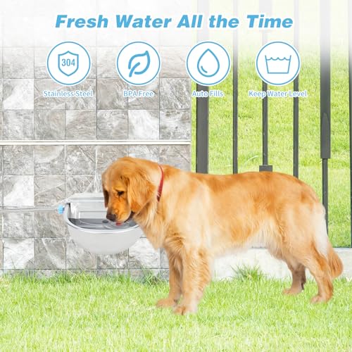 FHTONGE 304 Stainless Steel Automatic Dog Water Bowl Dispenser with Outfall | Float Valves Auto Fill, Wall-Mounted Dog Waterer for Outdoor Big Dog Livestock Poultry Horse Cow Goat Pig Chicken Duck Rabbit