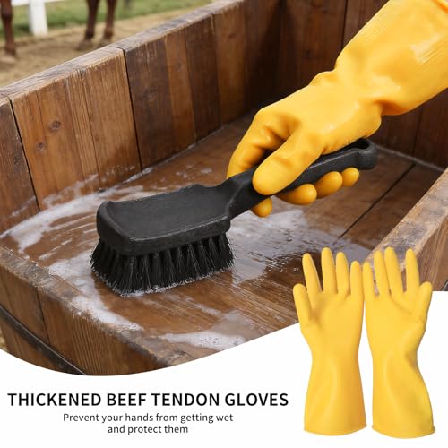 2Pcs Horse Bucket Brush Trough Scrub Water Trough Scrubber with Gloves Durable Plastic Utility Brush Heavy-Duty Non-Slip Handle Cleaning Scrub for Livestock Farm