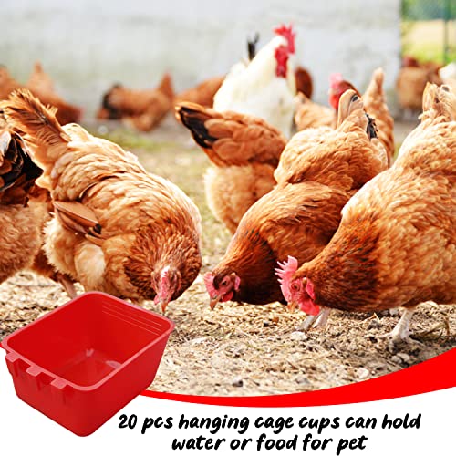 20 Pcs Chicken Coop Feeder Water Cup,16 oz Cage Cups Chicken Feeder Waterer, Cage Cups Birds Hanging Feeders, Chicken Feeder Water Bowl for Parakeet Poultry Pigeon Bunny Wire Cage (Red) - color: Red, size: 16oz