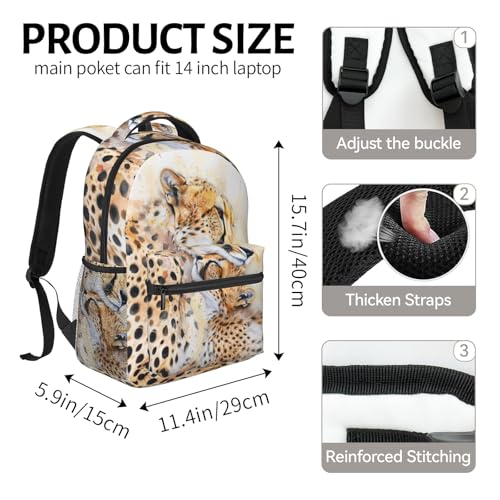 Gentle Cheetah Family Backpack for Women Girls School Laptop College Wildlife Big Cat Backpacks for Gifts Travel Hiking Work Camping, Polyester Lightweight Bookbag Back Pack - color: Cheetah17