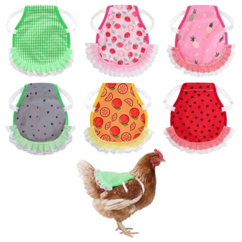 6Pcs Chicken Saddle Apron Lace Poultry Apron for Small Chickens | Breathable canvas fabric,adjustable elastic straps,full feather protection,fit small medium hens,smooth scratch-proof edges - color: Vibrant Fruit Print
