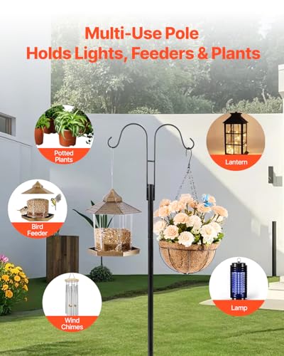 VEVOR Double Shepherds Hooks for Outdoor, 8 Pack 76 Inch Heavy Duty Bird Feeder Pole, 3/4 Inch Thick Garden Hooks for Hanging Hummingbird Feeder, Plant Baskets, Solar Light Lanterns,Wind Chimes