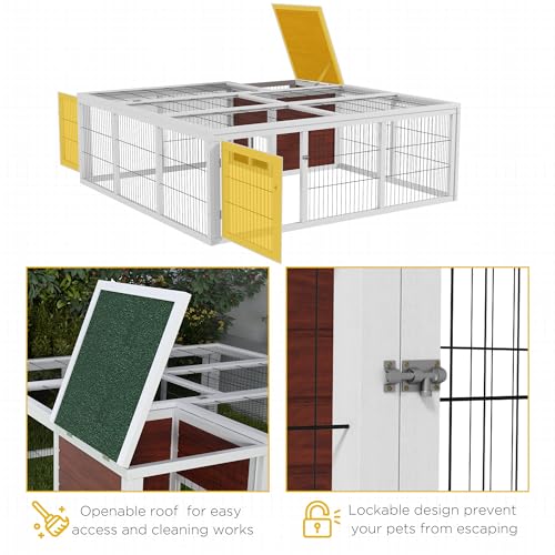 PawHut 59" Outdoor Rabbit Hutch Playpen Bunny Cage for Rabbits Dark Brown | Wooden Tortoise House Habitat, Outdoor Tortoise Enclosure, with Run and Enclosed Cover, for Chickens, Ducks, Indoor