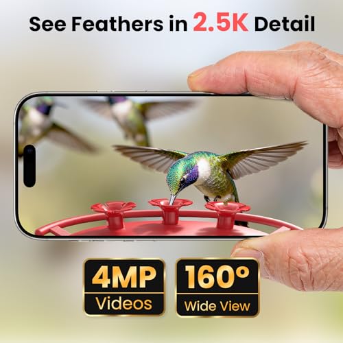 Smart Hummingbird Feeder Camera | AI Identification, 2.5K UHD, Night Vision, Attract Hummingbirds, Solar Powered Outdoor, IP66 Weatherproof, Garden Decor, Gift