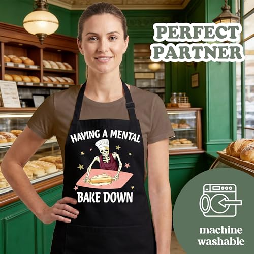 Having a Mental Bakedown Sourdough Apron for Women with Large Pockets - Funny Baking Aprons, Adjustable Kitchen Apron for Bread Making, Grilling - Unique Sourdough Gifts for Bakers & Moms - C15 - color: Having a Mental Bakedown 2