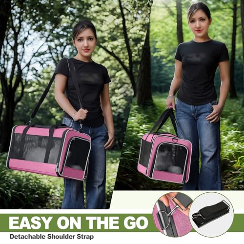 GAPZER Cat Carrier 18x11x11 Delta Airline Approved, Pet Plane Travel Crate | Soft Teacup Dog Bag 12 lbs, Yorkie Taxi Kennel Easy Load, Carrying Case for Kitten Cat up to 15 pound, Toy Poodle Mesh Cage - color: Pink