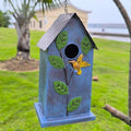 Metal Bird House for Outside - Elegant & Durable Hanging Birdhouse with Rustic Brown Roof & Vibrant Blue Design - Includes S-Hook for Easy Hanging (23.46in Tall)