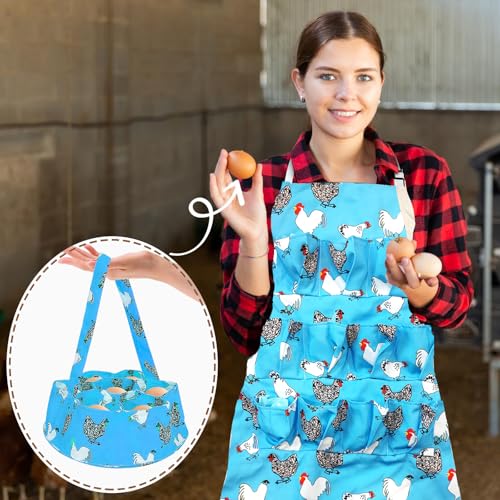 2 Pcs Egg Collecting Apron Chicken Gathering Basket with 7 Pouches Fresh Egg Holding Apron with 11 Pockets - color: Blue Type 02