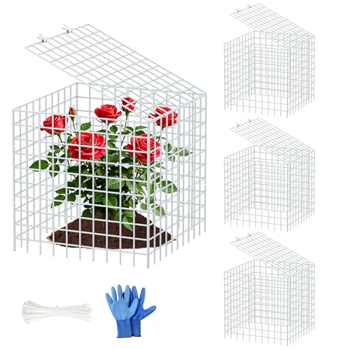 4Set 12"x12" Plant Protectors from Animals, All-Metal Plant Cage with Cover | Hot-Dip Galvanized Metal Wire, Heavy-duty Animal Barrier to Keep Rabbits, Birds Out of Tomato Flower