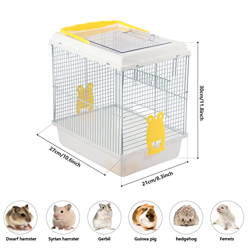 Hamster Travel Portable Carrier Cage Small Animal Carry Case | with Water Bottle&foodbowl& for Dwarf Hamster,Ferrets,Hedgehog,Chinchilla(White)