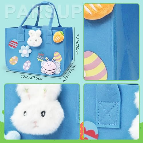 PARSUP 3PCS Easter Egg Hunt Bags Happy Easter Bunny Gift Bags with Handles, Easter Treat Bags, Felt Easter Bags for Gifts Wrapping, Egg Hunt Game, Easter Party Supplies, 12" x7.8" x6.8"