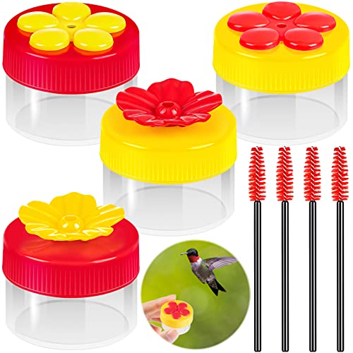 Hand Hummingbird Feeder, 4Pcs Mini Flower Hand Held Hummingbird Feeder with 4Pcs Cleaning Brush, Window Humming Wild Bird Feeders for Outdoor Supplies