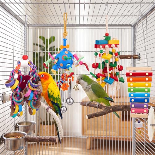 Seenelling 4 Pcs 3 Pcs Extra Large Bird Toys for Parrots,Ring and Ball - style: Ring and Ball