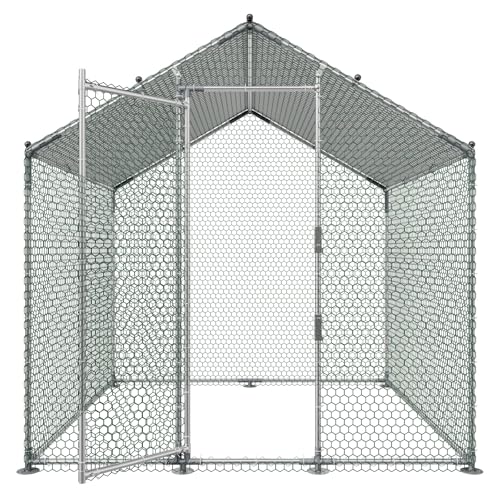 VEVOR Metal Chicken Coop, 6.56x6.56x6.56ft Large Walk-in Chicken Runs with Cover, Spire Roof Hen House Enclosure with Security Lock, Outdoor Duck Rabbit Cage Poultry Pen for Backyard, Farm, Yard - size: 78.7"L x 78.7"W x 78.7"H