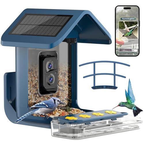 Bird Feeder with Camera Solar Powered : Smart Camera Bird Feeder 2K Live Feed Cam for Outdoor Backyard - Ai Identify Auto Capture Videos Pictures, Gifts for Birdlover Mom Dad, 2.5GHz WiFi - color: deep blue
