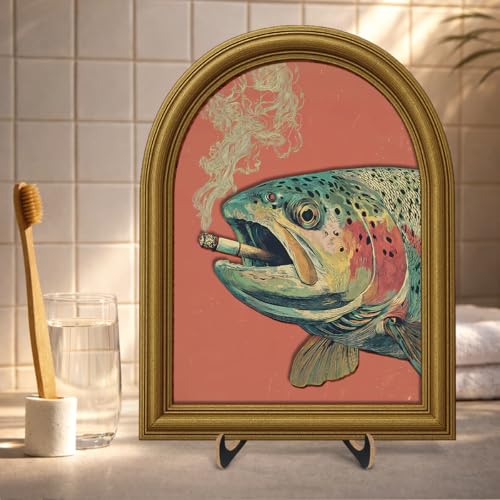 3D Funny Vintage Trout Wall Art Sign Retro Whimsical Man Cave Decor | Whimsical Trout Fish Animal Decor Sign for Home Bar Mancave Desk Wall Shelf Decor 8x10 Inch - color: color-E