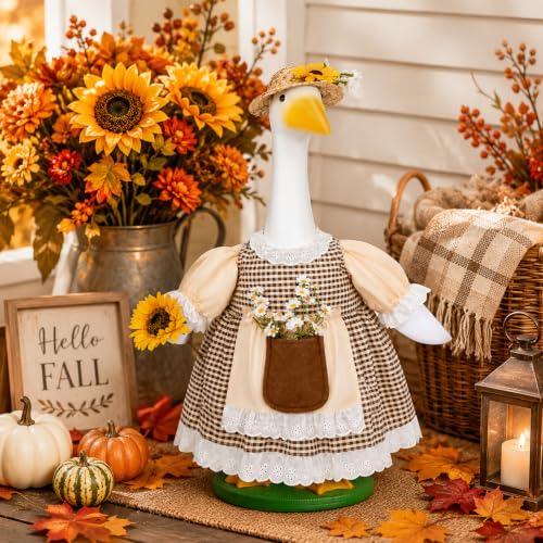 JcHrmers Fall Porch Goose Outfits Sunflower Lawn Goose Clothes with Straw Hat Autumn Goose Outfits Fits 23" Cement Plastic Goose Statue for Thanksgiving Harvest Farmhouse Yard Garden Home Decor