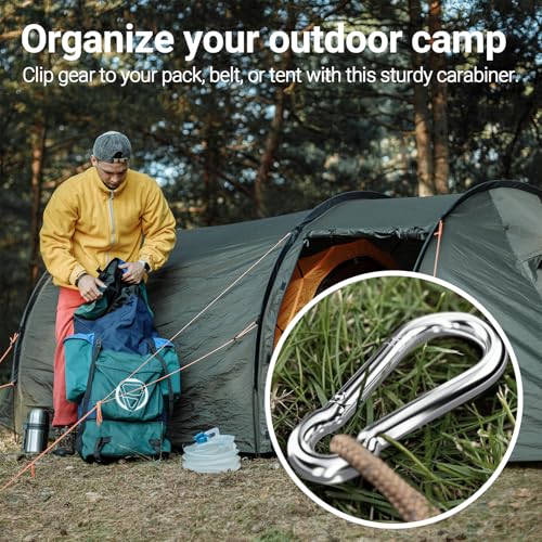Stainless Steel Spring Snap Hook Carabiner - 304 Stainless Steel Caribeener Clips, Set of 6 - color: Silver, size: 3.15 Inch