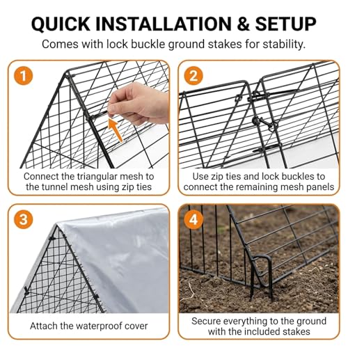 Heavy Duty Chicken Run Tunnel for Yard & Outdoor, Foldable Metal Poultry Run with Waterproof Cover, Easy to Setup Portable Coop for Chickens, Ducks, Rabbits & Geese
