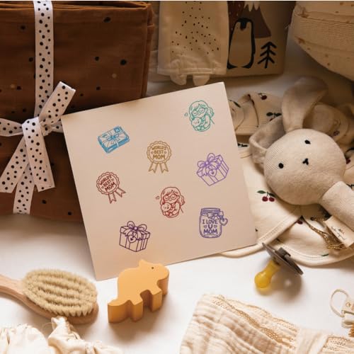 AHANDMAKER 5 Styles Mini Mother's Day Wooden Rubber Stamp, World's Best Mom I Love You Mom Gift Box Stamps for Greeting Card DIY Making Scrapbooking Stamping Pottery Clay Crafting - style: Mother's Day