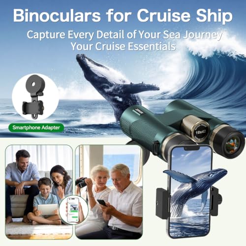 10x42 HD Binoculars for Adults, High Powered Binoculars with BAK4 Prism, Low Light Vision, Easy Focus, Waterproof Binoculars with Large Eyepiece for Bird Watching, Alaska Cruise, Hiking, Hunting - color: Green