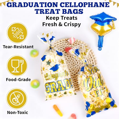 QOIUSO 100 PCS Graduation Cellophane Treat Bags - Congrats Graduates Candy Plastic Clear Goodies Wrapping Bags with 110 PCS Twist Ties for Graduation Day Grad Party Supplies - color: Graduation-100pcs