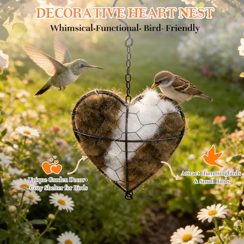 Handmade Alpaca Fiber Bird Nesting Heart,Refillable Hummingbird Nest Holder,Birds Nests Material Holder,Winter Tree Shelter for Wild Bird,Hummingbird Houses Nest Boxe for Bird Lovers