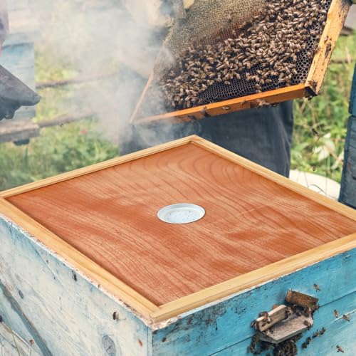 Colingmill 2 Pack Bee Hive Inner Cover and Bee Entrance Feeders for 10 Frame Hive Box Cover with Feeding Hole Insulation Ventilation Inner Cover Perforated for Beekeeping Supplies