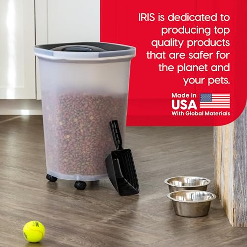 IRIS USA Dog Food Storage Container, Up to 25 lbs, Black, Made in USA | Includes 2-Cup Scoop & Wheels, Airtight Seal, BPA-Free, Bird Seed, Cat food, Chicken Feed, Treats, Keeps Kibble Fresh - color: Black, size: 25 lbs