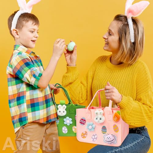 Aviski 4PCS Easter Egg Hunt Bags, Easter Bunny Gift Bags with Handles, Easter Treat Bags, Felt Easter Bags for Gifts Wrapping, Egg Hunt Game, Easter Party Supplies, 12" x7.8" x6.8"