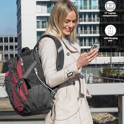 Swissdigital Design Laptop Backpack with USB Charging Port, Travel Backpack Fits 15.6 inches Computer, 31L College School Backpack for Women, Angola red/Black | SD803-44 - color: Angola Red/Black