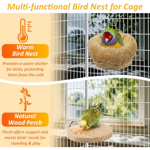 DBNESS Small Bird Nest for Cage, Removable Plush Parrot Hammock Warm Resting Perch Platform for Budgies Cockatiel Conure Parakeet Hamster Washable Breeding Sleeping Lay Eggs Nesting - size: S