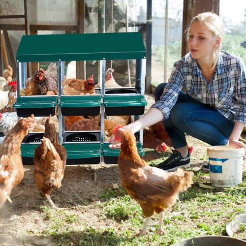 Garvee Chicken Nesting Boxes, 6 Hole Metal Chicken Laying Box with Removable Trays for Chicken Coop, Green - color: green, size: 6 grids