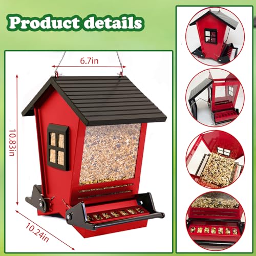 LSCQYYCCSquirrel Proof Bird Feeders for Outdoors Hanging, 5LB Capacity Metal Wild Birdfeeders Outside Hanging,Large Feeder that Attracts Cardinals, Chickadees, and More Birds-One in red ﻿ - color: red