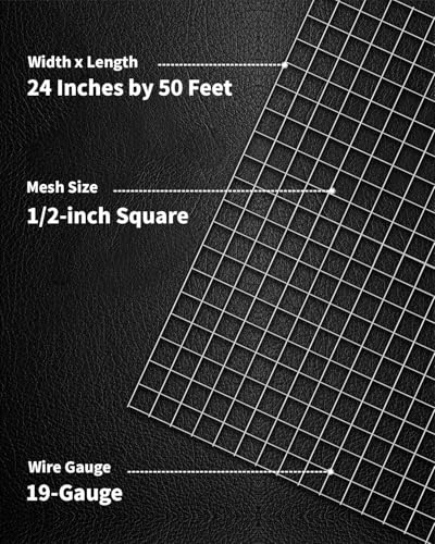 Hardware Cloth 1/2 Inch, Garden Fencing, Chicken Wire, 19 Gauge | Hot-dip Galvanized After Welding Chicken Wire Mesh Roll for Rat Wire Mesh and Rabbit Wire Fencing (24'' x 50') - size: 1/2'' 24in x 50ft