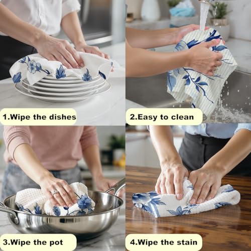 2 Pcs Floral Bird Kitchen Towels Decorative Tea Towel | Waffle Soft Hand Towels for Farmhouse, Home, Bathroom, Housewarming Gifts, Absorbent Microfiber Dish Cloth - color: Multi 1258