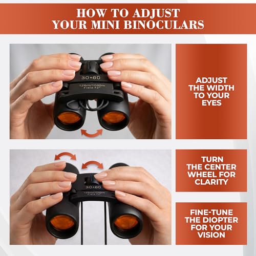 Compact Binoculars, 7X Magnification, Pocket Size, Lightweight | Mini Binoculars for Adults, Bird Watching, Travel & Concerts; Center-Focus; Rubber-Coated Grip; Not Night Vision; Storage Bag