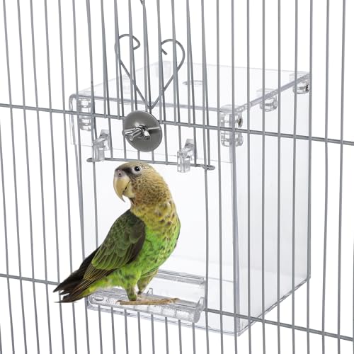 Happyyami Hanging Bird Bath Box for Cage Multifunctional Bird Bath Cage Accessory for Parakeet Cockatiel and Small Birds Space-Saving Shower Indoor Accessories 6.49 X 5.11 X 5.11 in